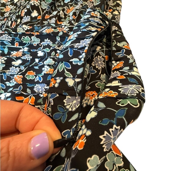 Veronica Beard Silk Floral Ruched Mini Dress Orange Blue 100% Silk S172-WFP2335 - Picture 8 of 16